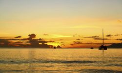 Sailing Boat at Sunset, Seychelles