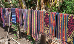 tapestry drying in local village Alor
