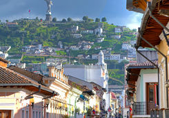 quito colourful street and mountain
