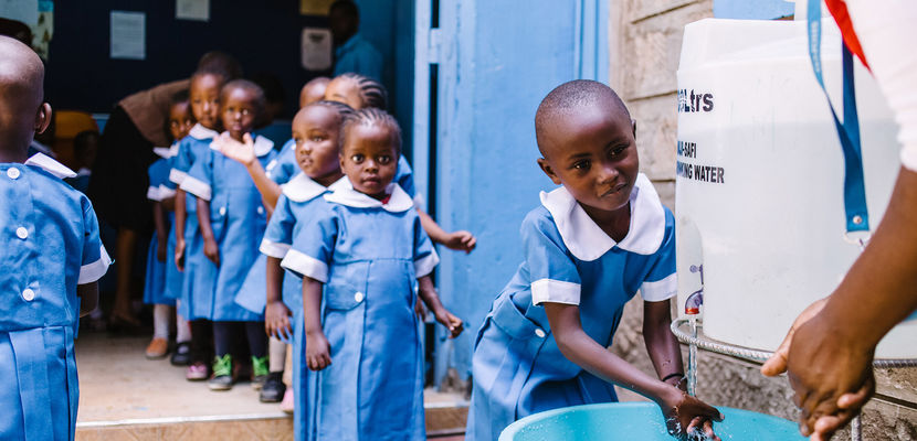Children washing hands