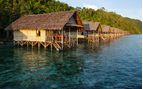 row of water bungalows
