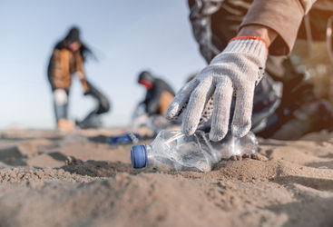 Water bottle on the beach