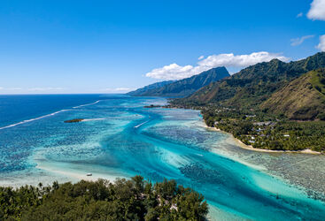 Moorea island french polynesia lagoon aerial view panorama landscape