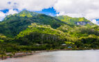 lush jungle mountains with stormy clouds in French Polynesia