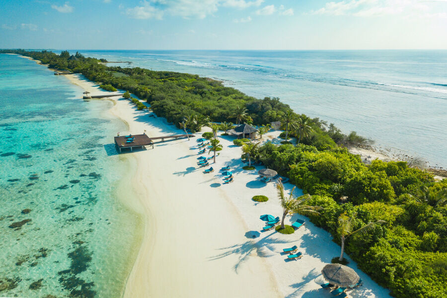 Aerial view made with drone of Canareef Resort Maldives